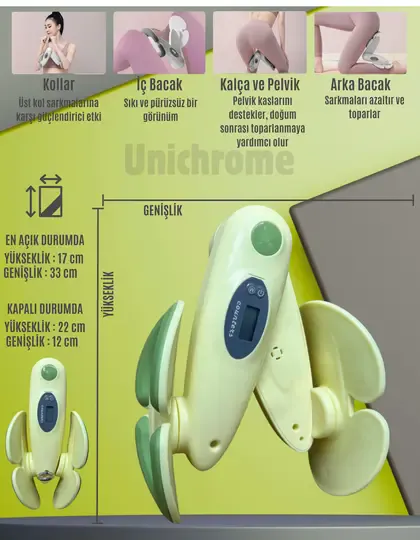 İç Bacak Egzersiz Aleti Kegel Pelvik Kas Cihazı Kalça Kol Sıkılaştırıcı Sayaçlı Kalori Ölçer Sarı