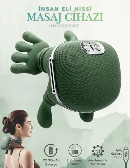 Gerçek El Hissi ile Yoğurma Yapan Isıtmalı Şarjlı Masaj Aleti Boyun Sırt Bel Bacak Kol Masajı