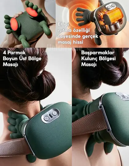 Gerçek El Hissi ile Yoğurma Yapan Isıtmalı Şarjlı Masaj Aleti Boyun Sırt Bel Bacak Kol Masajı