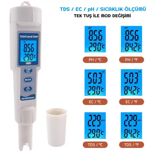 4 in 1 PH EC TDS Sıcaklık Ölçer LED Su Kalite Test Ölçüm Cihazı 4 in 1 PH EC TDS Sıcaklık Ölçer LED Su Kalite Test Ölçüm Cihazı