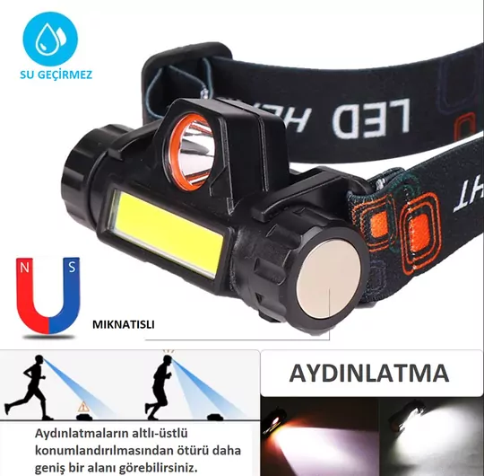 XST 211 XPE + COB LED Aydınlatmalı USB Şarj Edilebilir  Kamp Yürüyüş Kafa Lambası