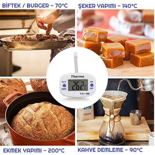 Thermo TA-288 Oynar Başlıklı Dijital Mutfak Yemek Termometresi Paslanmaz Çelik Sıcaklık Ölçer Thermo TA-288 Oynar Başlıklı Dijital Mutfak Yemek Termometresi Paslanmaz Çelik Sıcaklık Ölçer