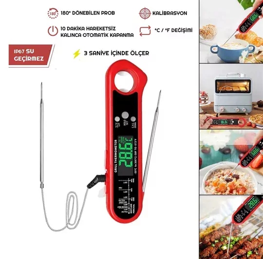 Çıkarılabilir Multi Problu Paslanmaz Dijital Et Yemek Termometresi -50°C-300°C Sıcaklık Ölçer