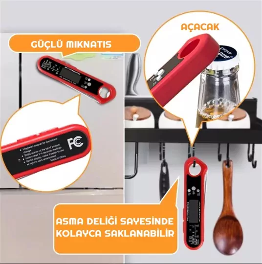 Çıkarılabilir Multi Problu Paslanmaz Dijital Et Yemek Termometresi -50°C-300°C Sıcaklık Ölçer