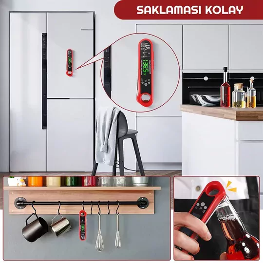 3 Farklı Problu Alarmlı Paslanmaz Çelik Dijital Termometre Yemek Gıda Sıcaklık Ölçer
