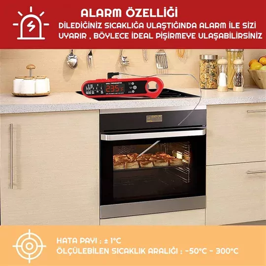 3 Farklı Problu Alarmlı Paslanmaz Çelik Dijital Termometre Yemek Gıda Sıcaklık Ölçer