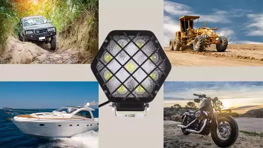 48w Altıgen Kafesli Siyah 16 LED Off Road Tekne Çalışma Lambası