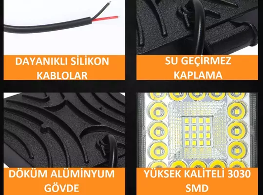 41Led Kare Kombo 12-24v Su Geçirmez Off Road Tekne Çalışma Lambası