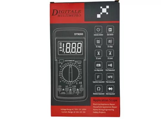 Dijital Multimetre Dt-9205A AC/Dc Volt Amper Ohm Kapasite Hz Test Cihazı Dijital Multimetre Dt-9205A AC/Dc Volt Amper Ohm Kapasite Hz Test Cihazı