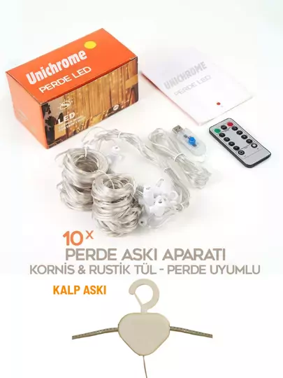 Kumandalı 8 Ayrı Moda Sahip 3x3M 300X300Cm Perde Led 10 Saçaklı Sarkıtlı 300 Led Gün Işığı Kalp Askı