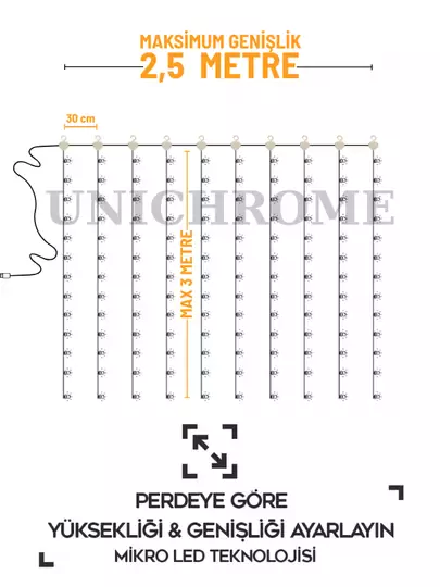 Kumandalı 8 Ayrı Moda Sahip 3x3M 300X300Cm Perde Led 10 Saçaklı Sarkıtlı 300 Led Gün Işığı Kalp Askı