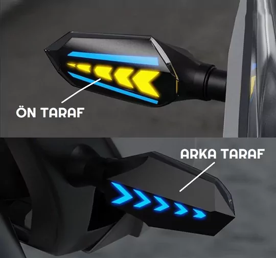 Çift Taraflı Motosiklet Sinyal Ledi Takımı DRL Gündüz Farı Kayar Sinyalli Çift Taraflı Motosiklet Sinyal Ledi Takımı DRL Gündüz Farı Kayar Sinyalli