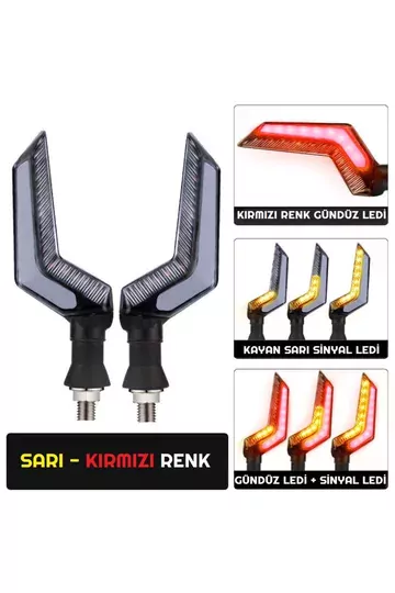 Sarı-kırmızı Renk Motosiklet Sinyal Ledi Takımı Kayar Drl Sinyal Işığı Uyumlu Sarı-kırmızı Renk Motosiklet Sinyal Ledi Takımı Kayar Drl Sinyal Işığı Uyumlu