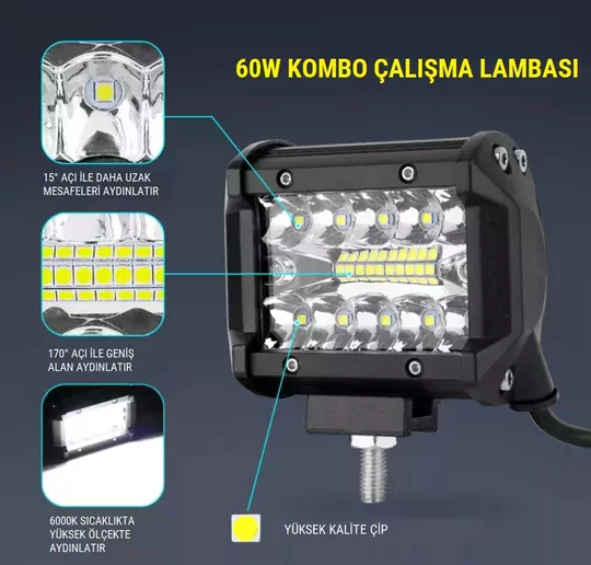 60W Kombo Aydınlatma 20 LED Çalışma Lambası Off Road Motorsiklet