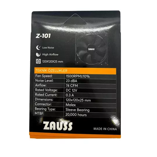 Z-101 Ultra Sessiz 12cm Kasa Fanı 120x120mm Molex Fan 0.3A 1600RPM