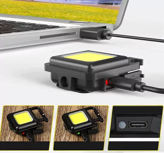 LED Anahtarlık El Feneri Şişe Açacağı USB'li Şarj Edilebilir Mıknatıslı 4 Işık Modlu