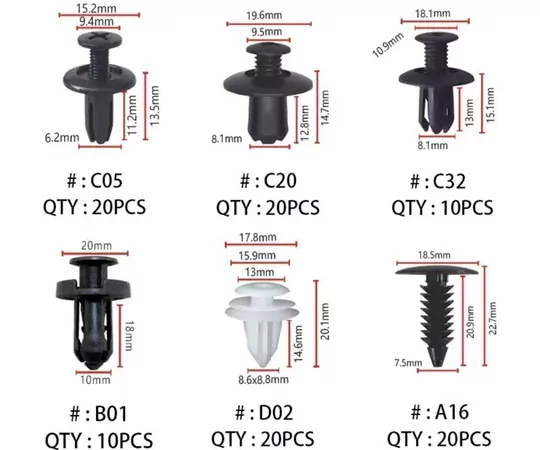 6 Boyutu 100 Adet Oto Fastener Klip Tampon Kapı Pervazı Tutucu Raptiye Seti