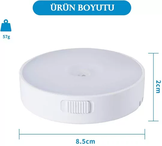 2 Renkli Hareket Sensörlü USB Şarj Edilebilir LED Işık Dolap İçi Gece Lambası