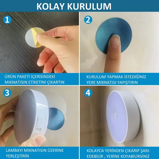 2 Renkli Hareket Sensörlü USB Şarj Edilebilir LED Işık Dolap İçi Gece Lambası