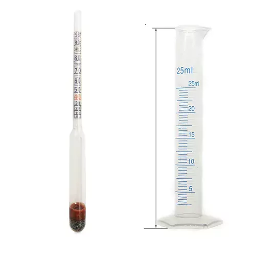 17cm Kısa Form Dansimetre 0-100 Derece Etil Alkol-Su Karışımı Ölçüm Seti - 25ml Mezur