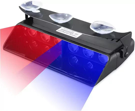 S6 12V Çakmaklık Girişli Cam İçi Vantuzlu Yanıp Sönen Ledi Mavi Kırmızı 6 Ledli