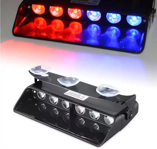 S6 12V Çakmaklık Girişli Cam İçi Vantuzlu Yanıp Sönen Ledi Mavi Kırmızı 6 Ledli