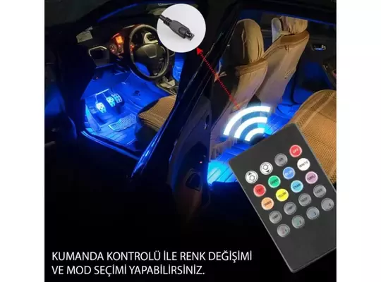 4 Parçalı Uzaktan Kumandalı Araç İçi Ayak Altı Ledi Atmosfer Işık 36 LED