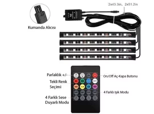 4 Parçalı Uzaktan Kumandalı Araç İçi Ayak Altı Ledi Atmosfer Işık 36 LED 4 Parçalı Uzaktan Kumandalı Araç İçi Ayak Altı Ledi Atmosfer Işık 36 LED