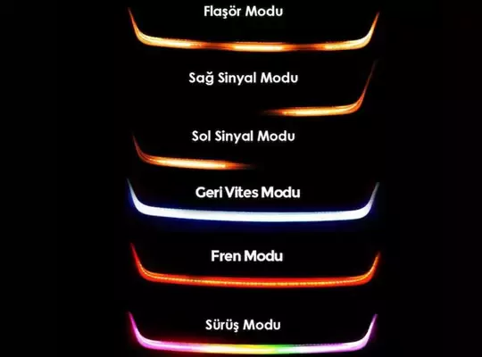 Bagaj Altı RGB Led Kayan Sinyalli 6 Fonksiyonlu Elastik Led 120 CM Selamlamalı Led