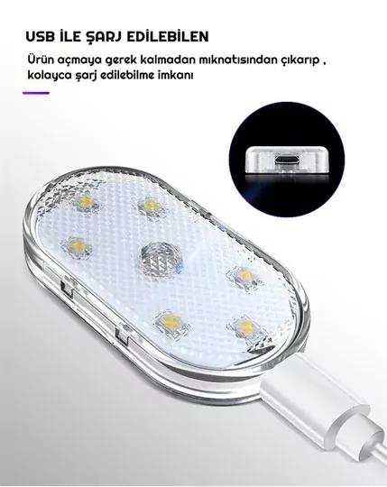 Dokunmatik Sensörlü Mini 6 Led Lamba USB Şarj Edilebilir Mıknatıslı Torpido Lambası Beyaz Renk