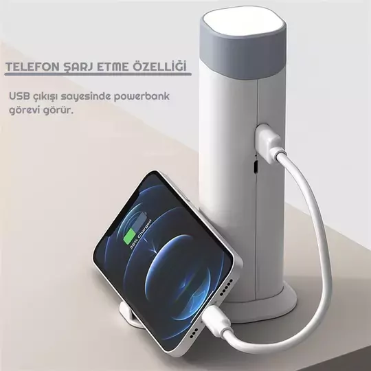 4in1 4500mAh 3 Kademe Işıklı Şarj Edilebilir Masa Lambası Powerbank Telefon Standı Fener