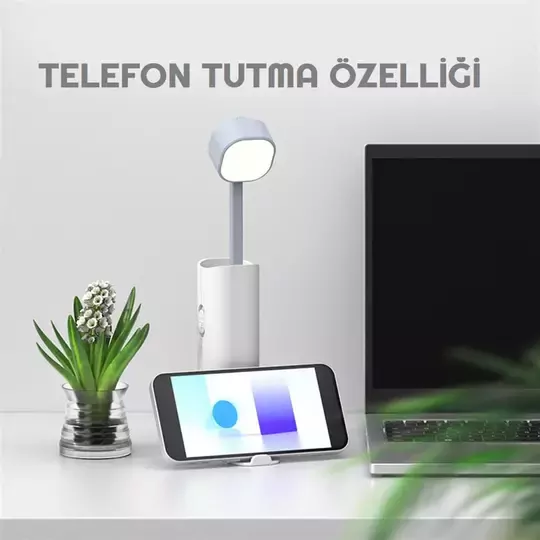 4in1 4500mAh 3 Kademe Işıklı Şarj Edilebilir Masa Lambası Powerbank Telefon Standı Fener