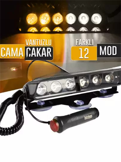 S6 12v Çakmaklık Girişli Cam Içi Vantuzlu Yanıp Sönen Ledi Turuncu Beyaz