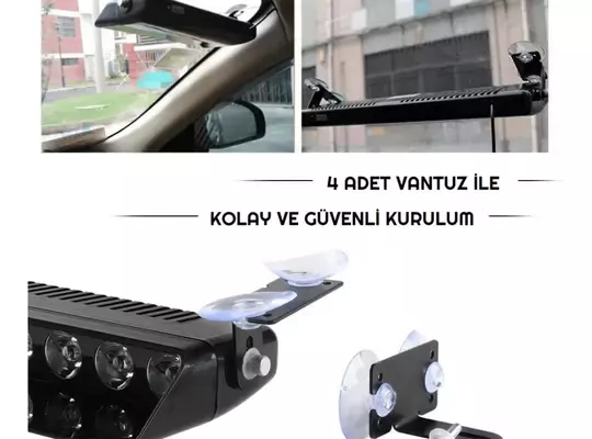 S12 12V Çakmaklık Girişli Cam Içi Vantuzlu Yanıp Sönen Ledi Turuncu Beyaz 12 Ledli