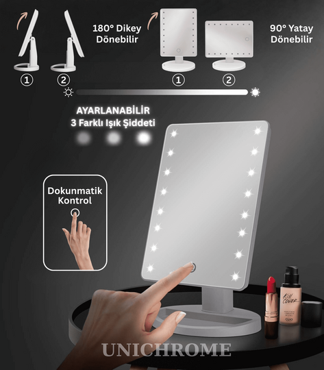 Pilli Dokunmatik Led Işıklı Masa Üstü Makyaj Aynası Dikdörtgen