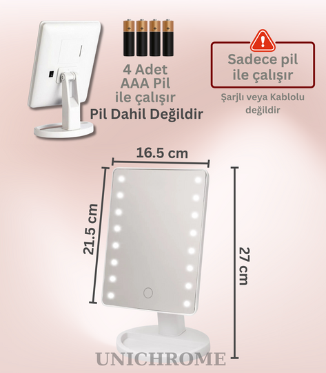 Pilli Dokunmatik Led Işıklı Masa Üstü Makyaj Aynası Dikdörtgen