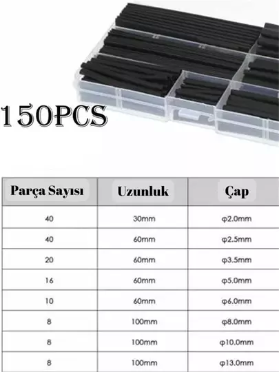 Tek Renk Isıyla Daralan Makaron Kablo Seti 150 Parça Kablo Tamir Kiti ve Düzenleyici