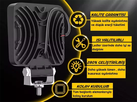 Kare Off Road Tekne 16 Led Lamba Sarı - Beyaz Aydınlatmalı Kare Off Road Tekne 16 Led Lamba Sarı - Beyaz Aydınlatmalı