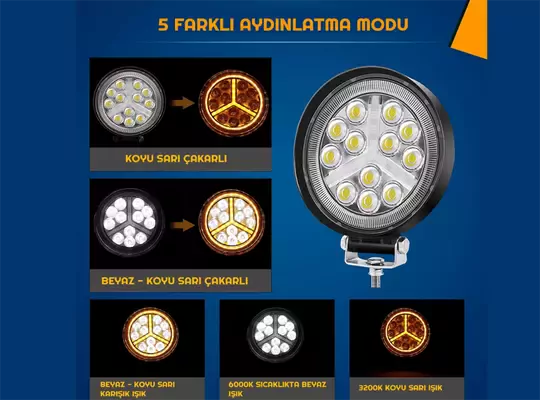 3 Modlu 12-24v Yuvarlak Off Road Tekne Çalışma Lambası 3 Modlu 12-24v Yuvarlak Off Road Tekne Çalışma Lambası