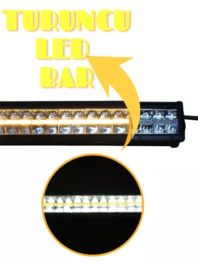 Led Bar Turuncu - Beyaz Işık Yayıcı Uzun Off Road Tekne Iş Makinesi Sis Farı 80cm