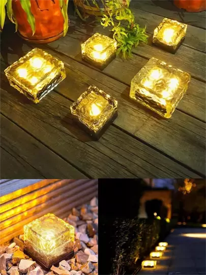 Solar Güneş Enerji Buz Cam Zemin Aydınlatma Dekoratif Bahçe Gün Işığı 4Ledli Lamba