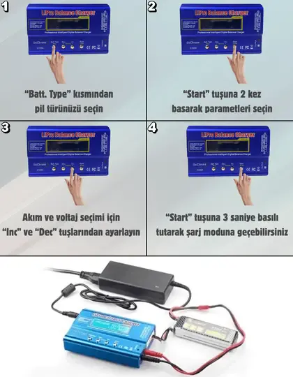 10A Adaptörlü Rc Lityum Pil Şarj Cihazı 18650 Pil Şarj