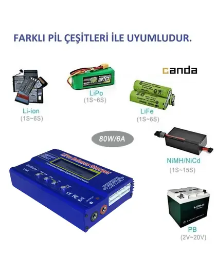10A Adaptörlü Rc Lityum Pil Şarj Cihazı 18650 Pil Şarj
