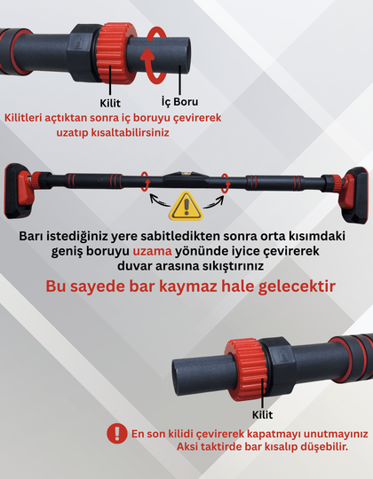 Yeni Nesil 95-125cm Koridor Barfiksi Barfix Aleti Çubuğu Çekme Barı Demiri Bar