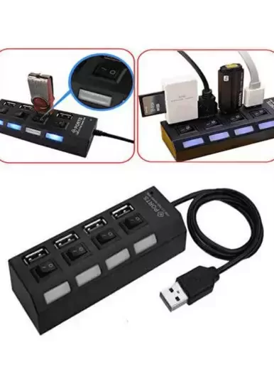 4 Port USB 2.0 Çoklayıcı Çoğaltıcı Hub Anahtarlı Işıklı On Off
