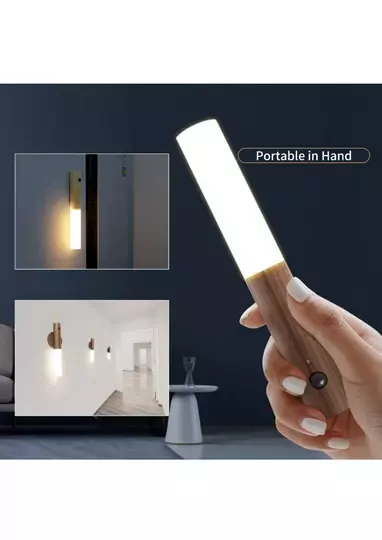 Modern Sensörlü Usb Şarjlı Mıknatıslı Taşınabilir Duvar Aplik Masa Lambası Ahşap Görünümlü Gün Işığı