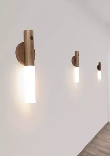 Modern Sensörlü Usb Şarjlı Mıknatıslı Taşınabilir Duvar Aplik Masa Lambası Ahşap Görünümlü Gün Işığı