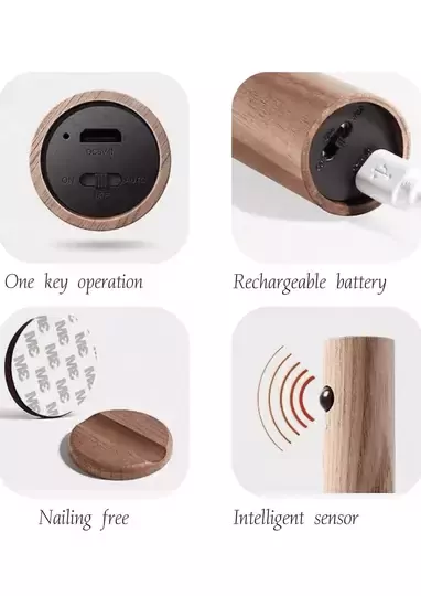 Modern Sensörlü Usb Şarjlı Mıknatıslı Taşınabilir Duvar Aplik Masa Lambası Ahşap Görünümlü Gün Işığı