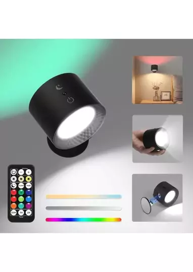 Çok Renkli Uzaktan Kumandalı Şarjlı Duvar Aplik Led Gece Lambası, 360° Dönebilir