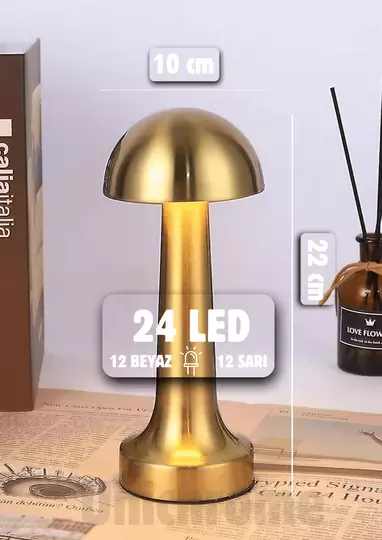 Lizbon 3 Işık Renkli Şarjlı Dim Edilebilir Masa Lambası Gold